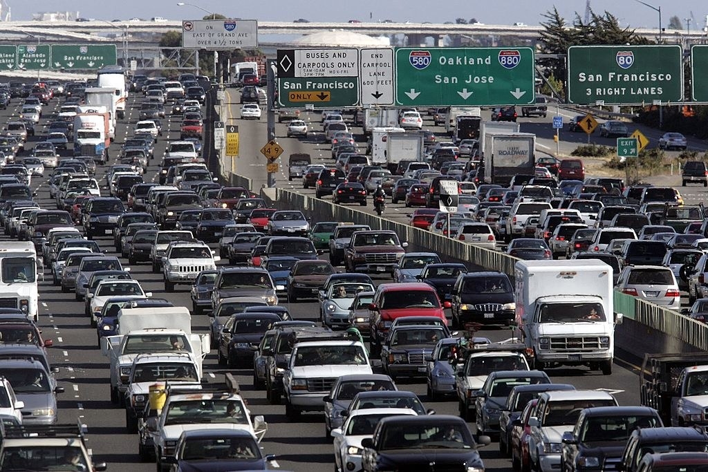 cars in traffic on a freeway