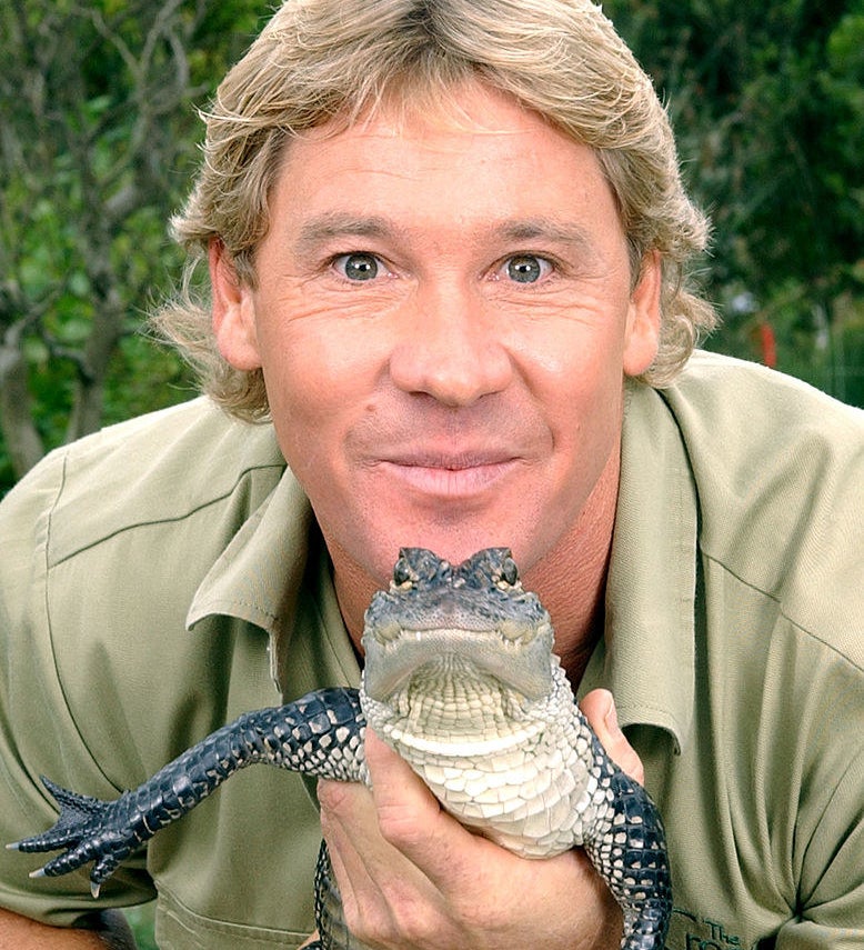 史蒂夫·欧文（Steve Irwin）抱着一个小鳄鱼
