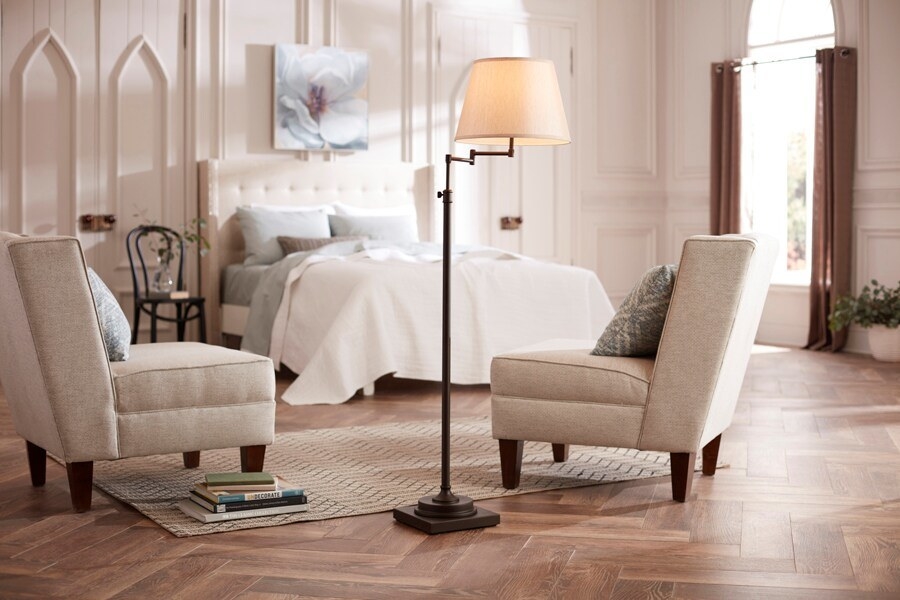 the floor lamp in a bedroom