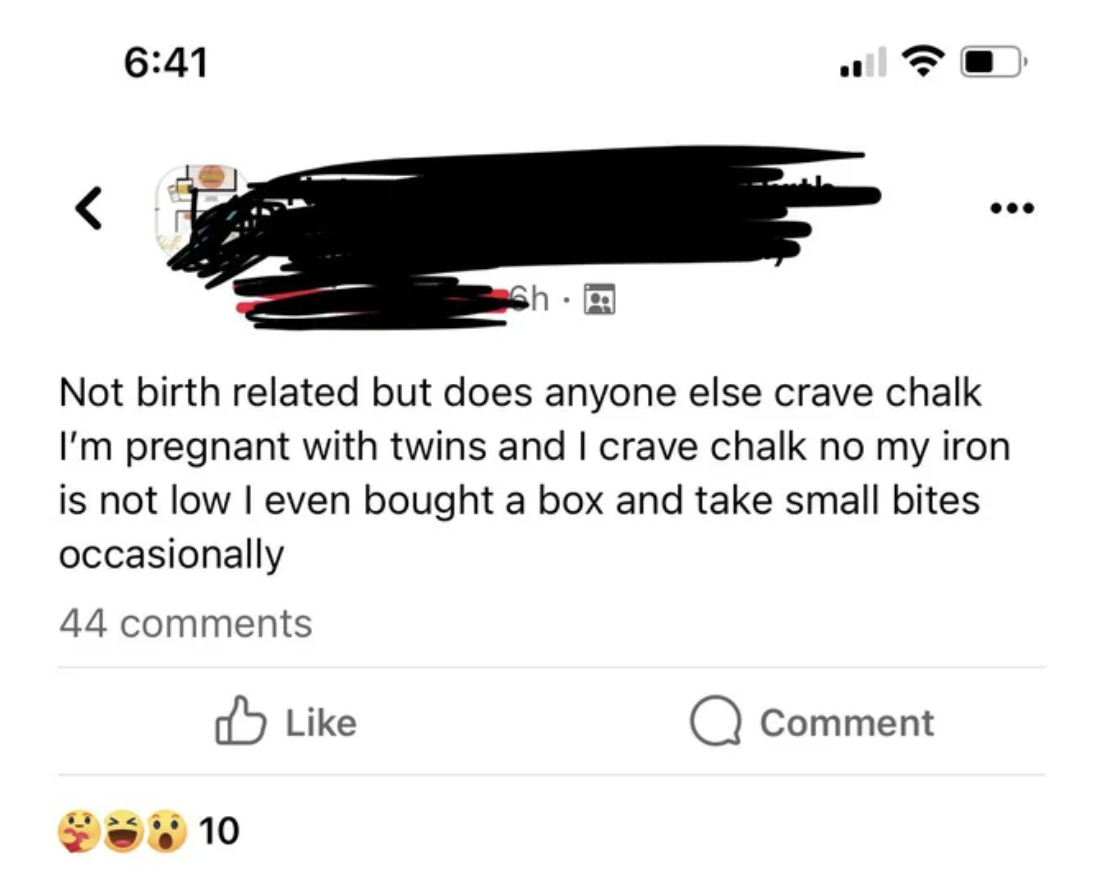 孕妇承认她在吃粉笔