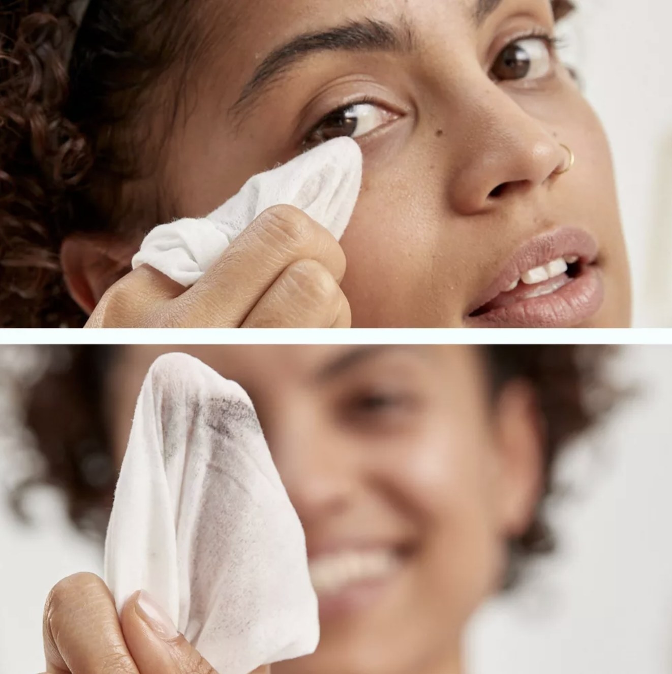 a person removing makeup with the wipes