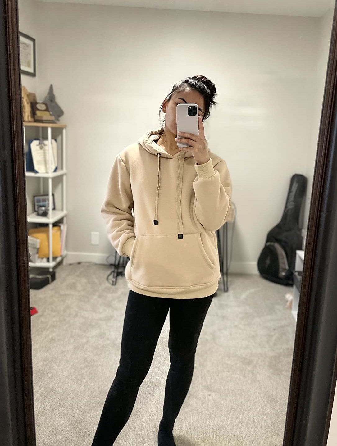 review photo of beige fleece lined hoodie