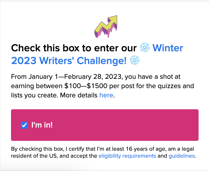 screenshot of checkbox for winter challenge