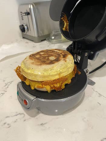 an egg sandwich made in a hamilton egg sandwich maker