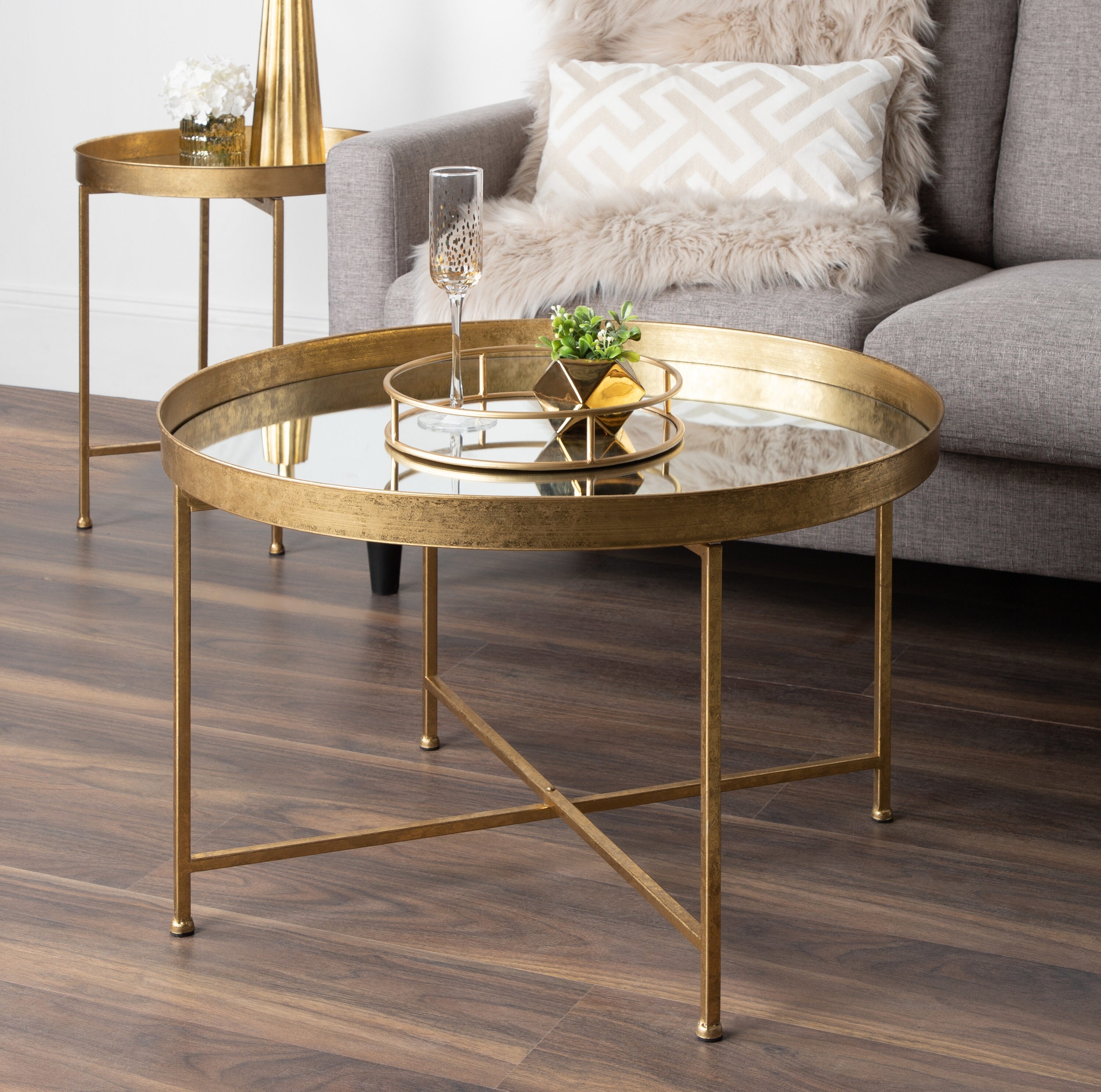the coffee table with decor on top