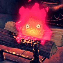 Calcifer burning logs and looking shocked