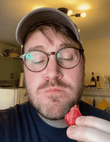 author chewing frozen jello