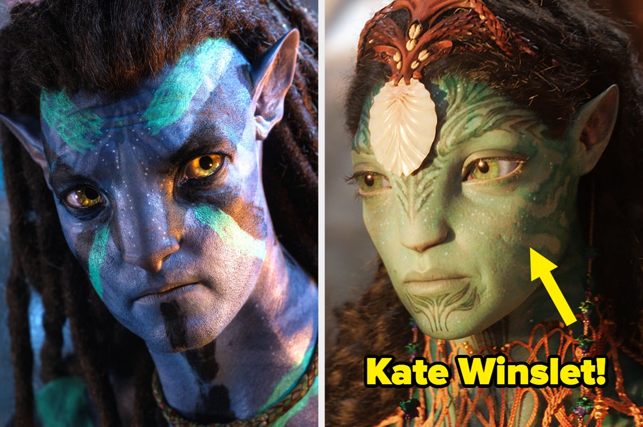 Jake as a Navi and one of the water Navi played by Kate Winslet