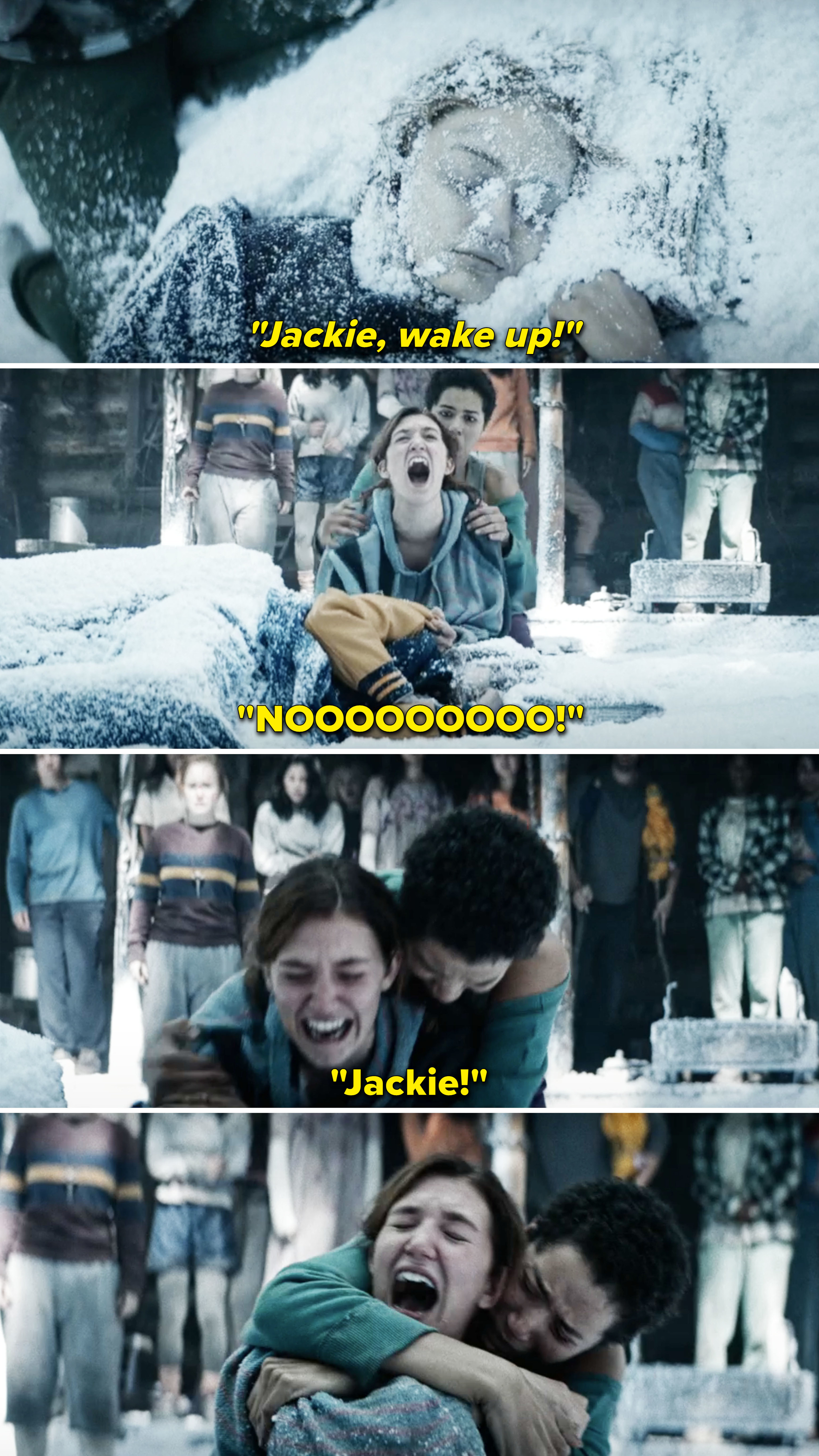 Shauna哭泣,当她看到杰克冻死在雪地里