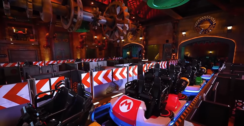 Inside the ride showing mario karts