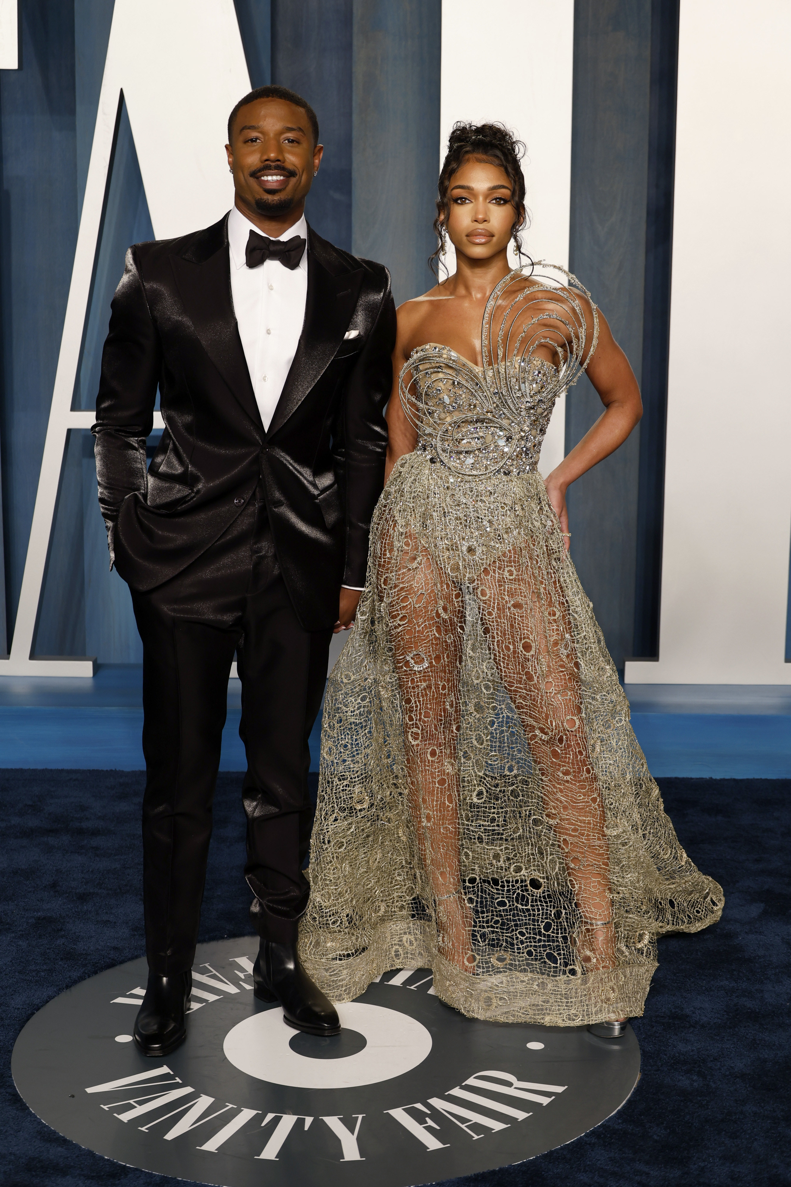 Michael B. Jordan and Lori Harvey at the 2022 Vanity Fair Oscar party