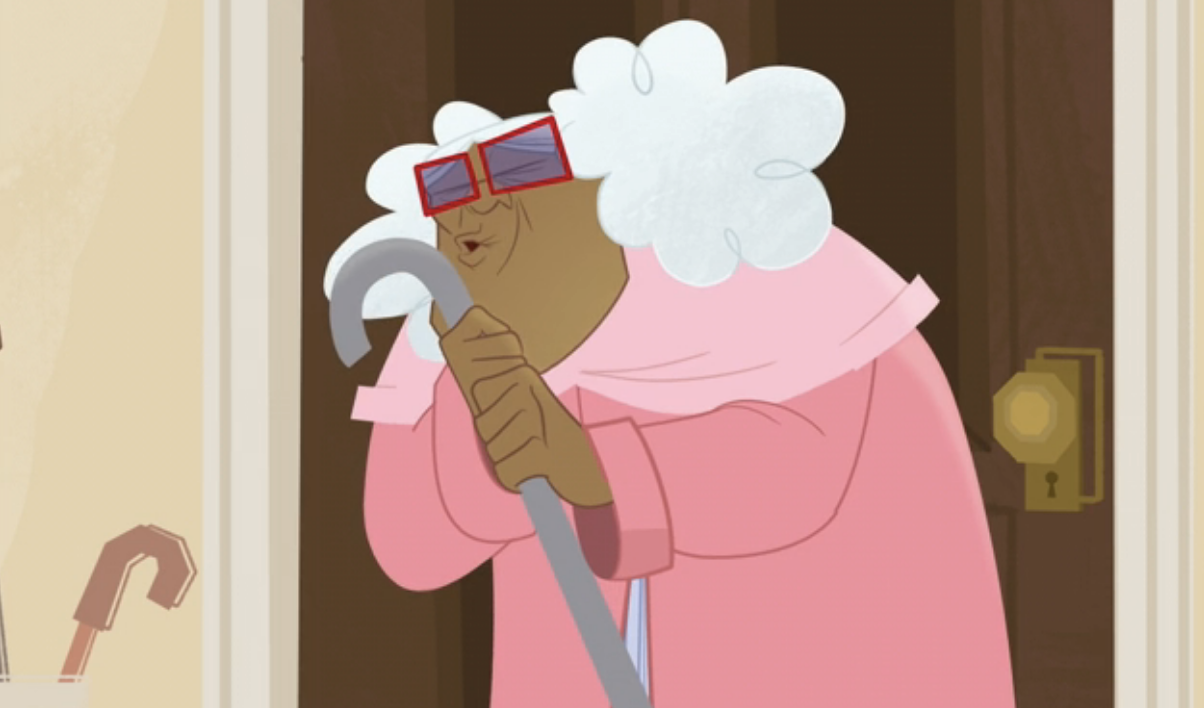 Suga Mama blowing on her cane