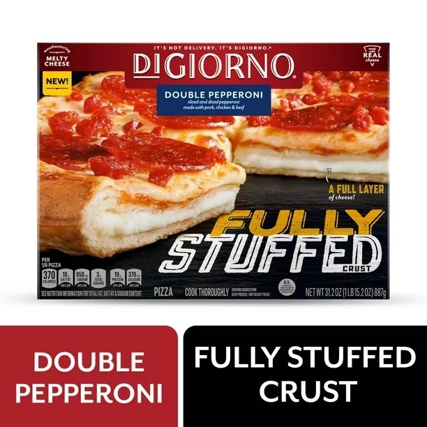 a DiGiorno fully stuffed, double pepperoni pizza box