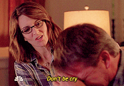 gif of liz lemon from 30 rock patting a crying person on the back and saying &quot;don&#x27;t be cry&quot;