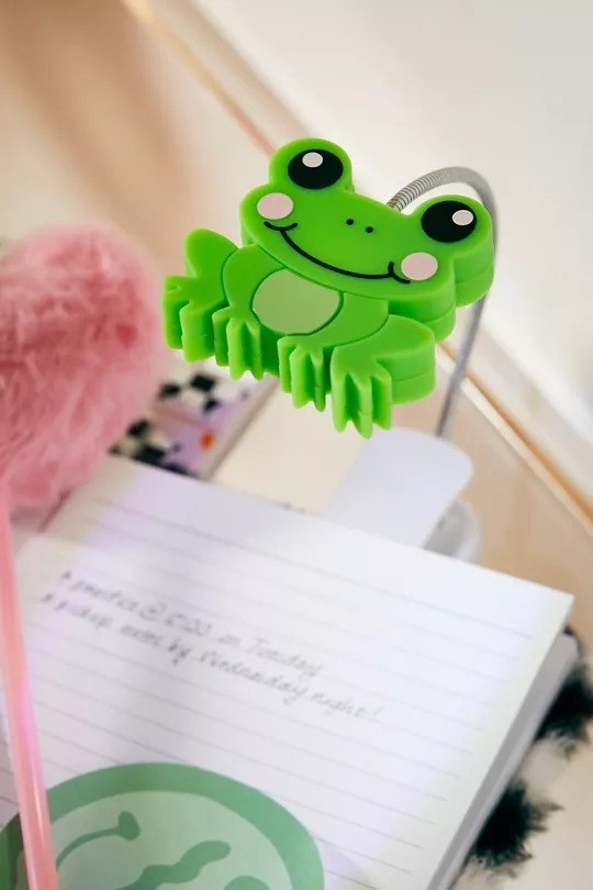 a frog-shaped book light
