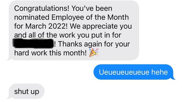 person responding strangely to winning employee of the month