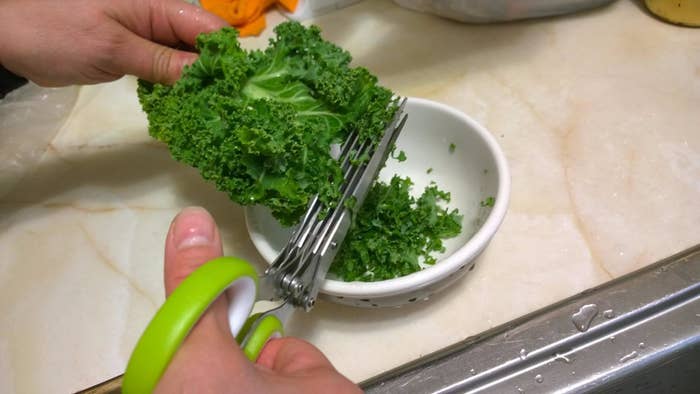 Reviewer image of kale being cut with scissors