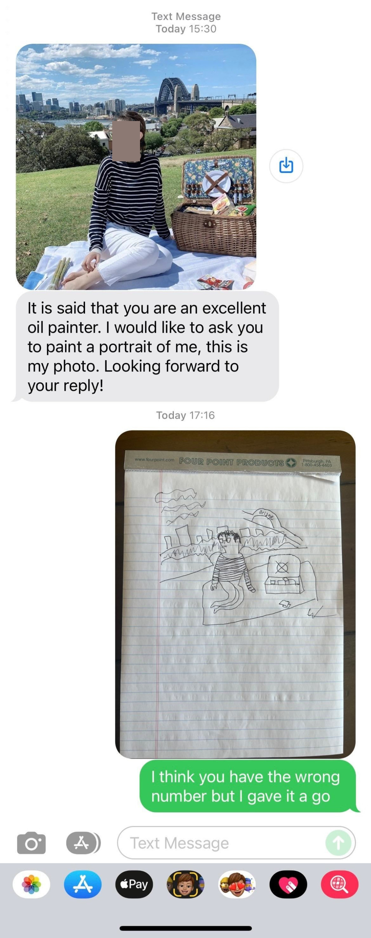 person drawing a funny portrait of a stranger