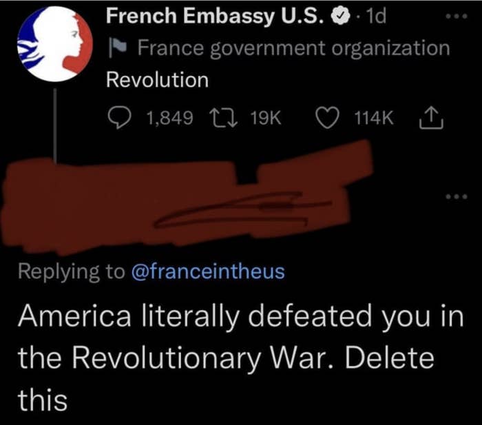 "America literally defeated you in the Revolutionary War. Delete this"