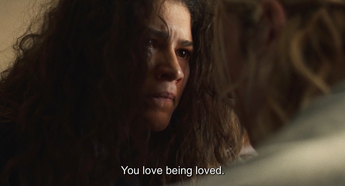 Zendaya as Rue scolds Hunter Schafer as Jules in &quot;Euphoria&quot;: &quot;You love being loved&quot;