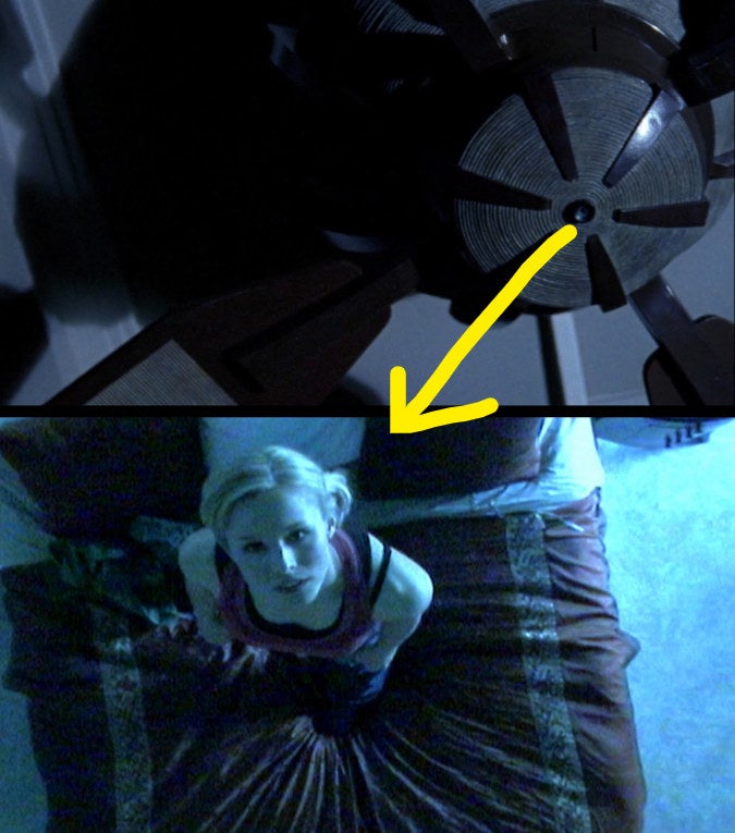 kristen bell as &quot;veronica mars&quot; stares at a hidden camera in a ceiling fan