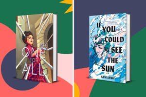 two book covers on a colorful graphic background