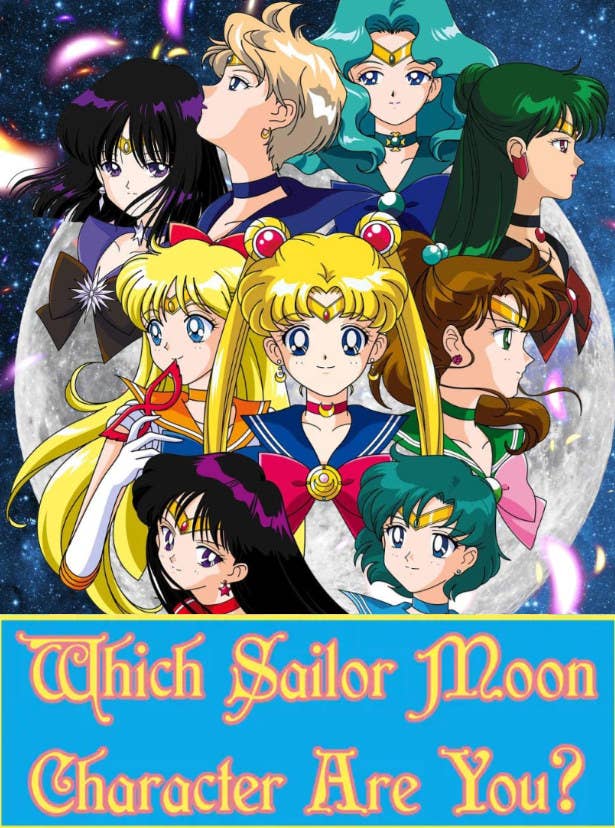 The Sailor Moon characters and text saying &quot;Which Sailor Moon Character Are You&quot;