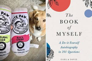 white paw dog toy and autobiography book 