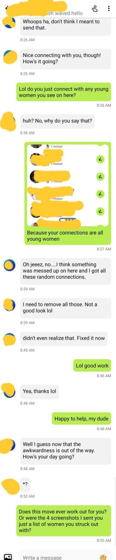 Person claims their all young-women connections are just random coincidences