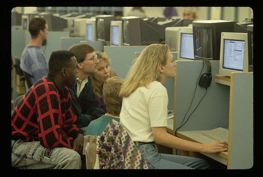Community college students in a computer lab