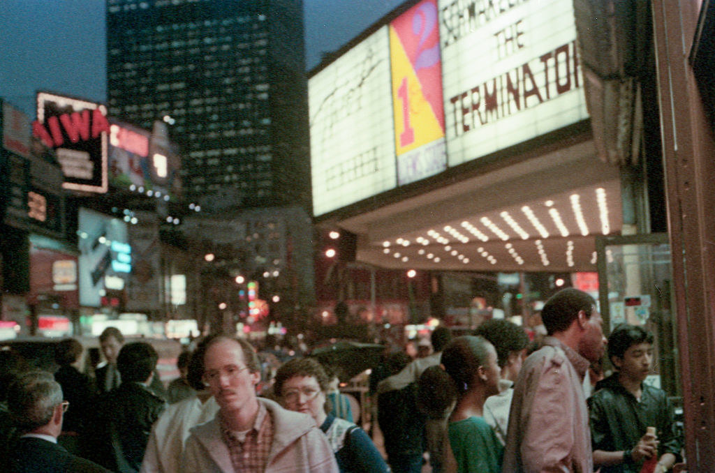 Movie theater in Times Square showing The Terminator