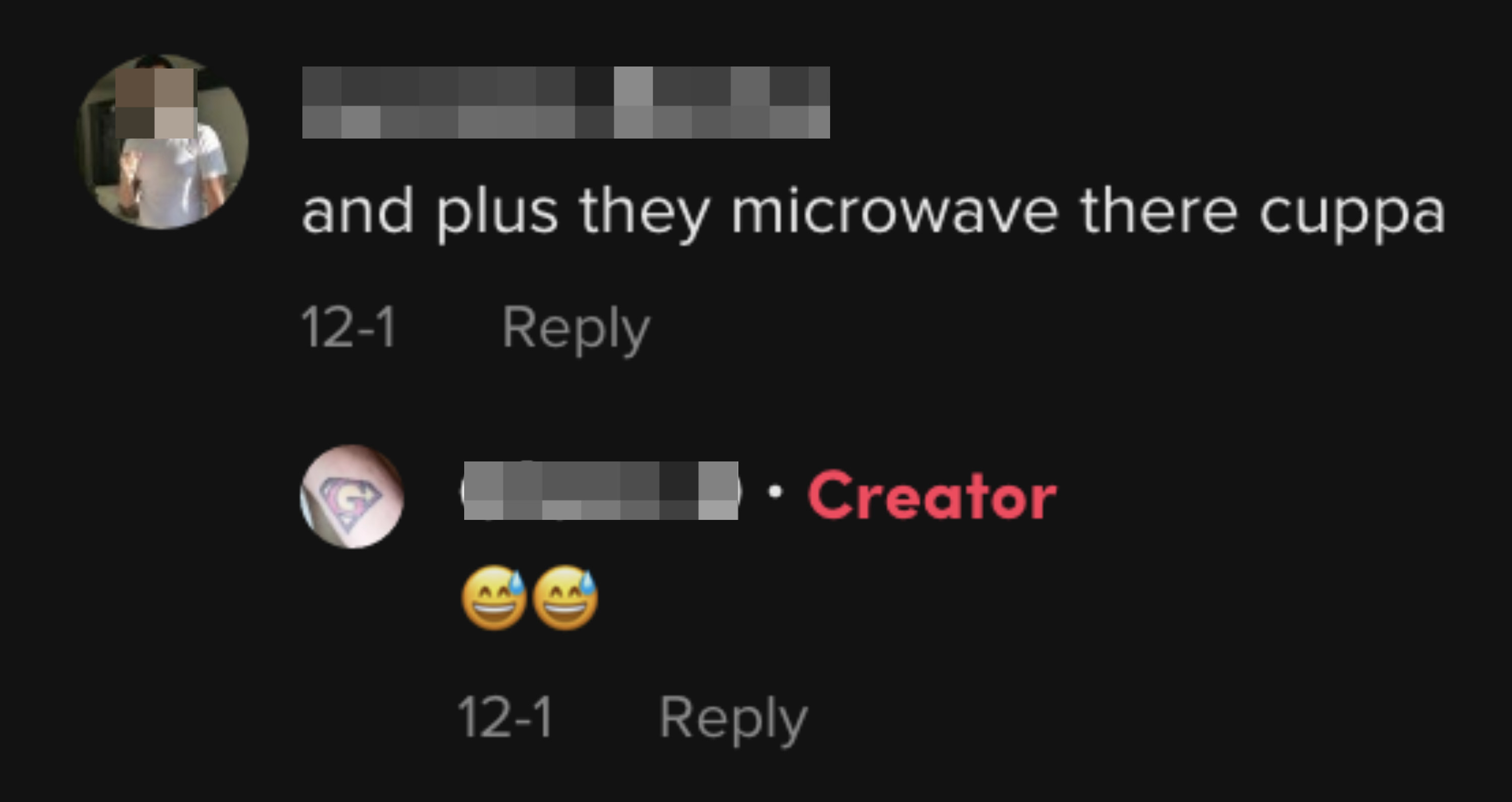 a comment that says, &quot;and plus they microwave their cuppa&quot;