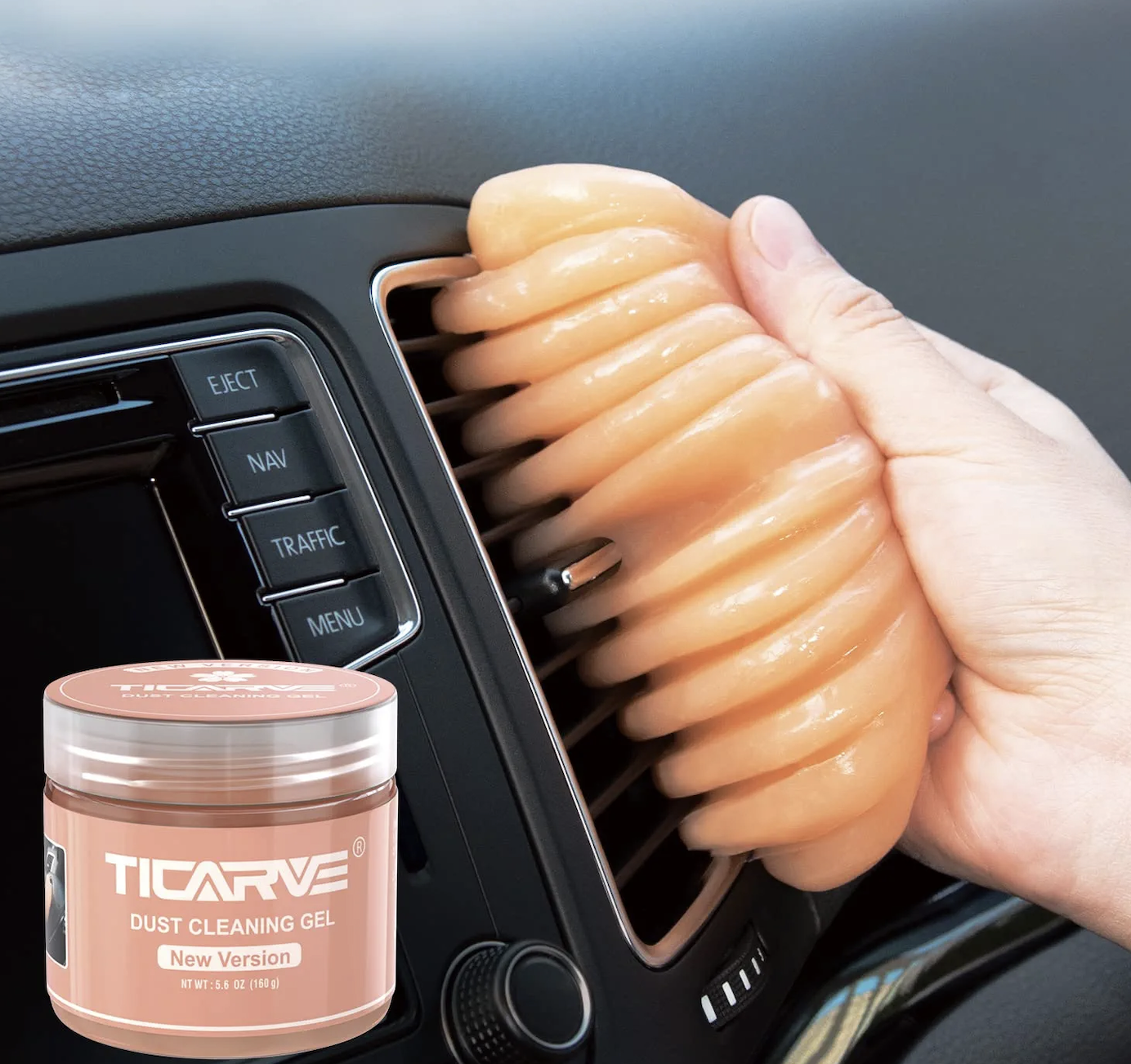 The TICARVE Dust Cleaning Gel removing dust from a car&#x27;s air vent