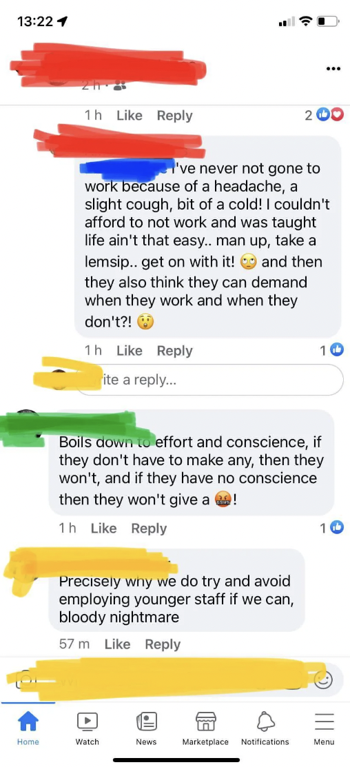 The boss rants about young employees calling in sick, and other people respond to the post to say they don&#x27;t employ young people for this reason
