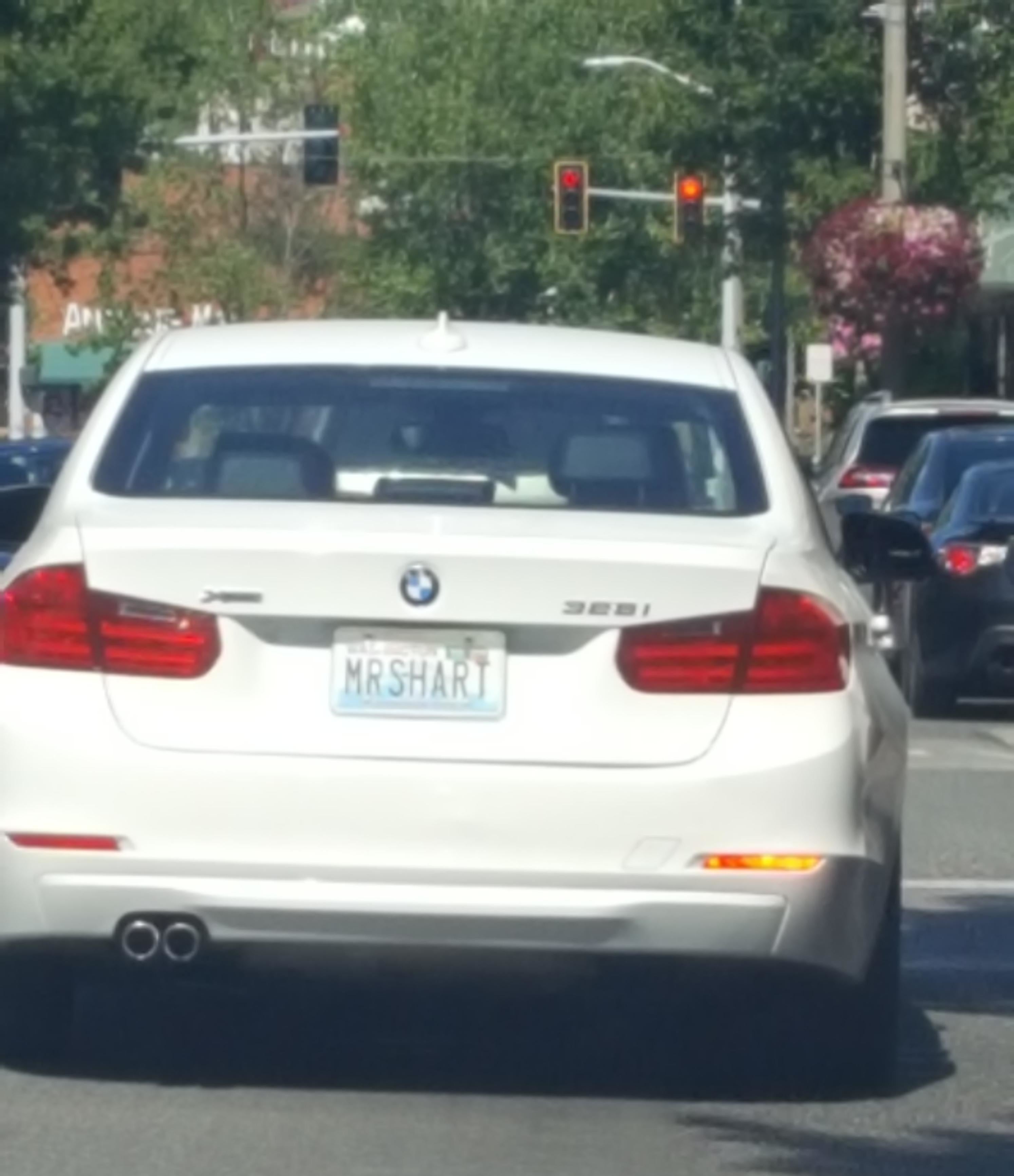 Car with license plate reading "MRSHART"