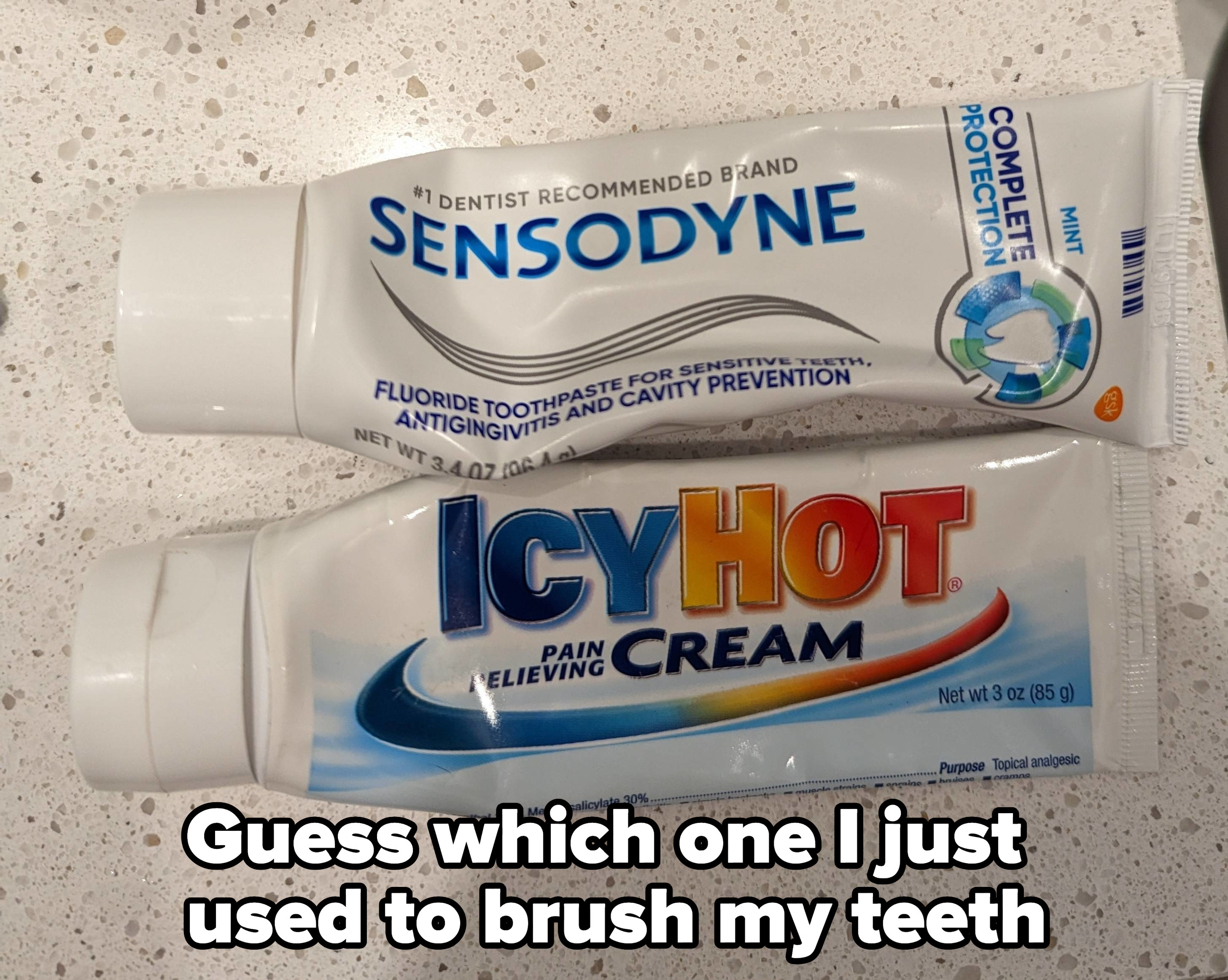 icy hot next to a tube of toothpaste