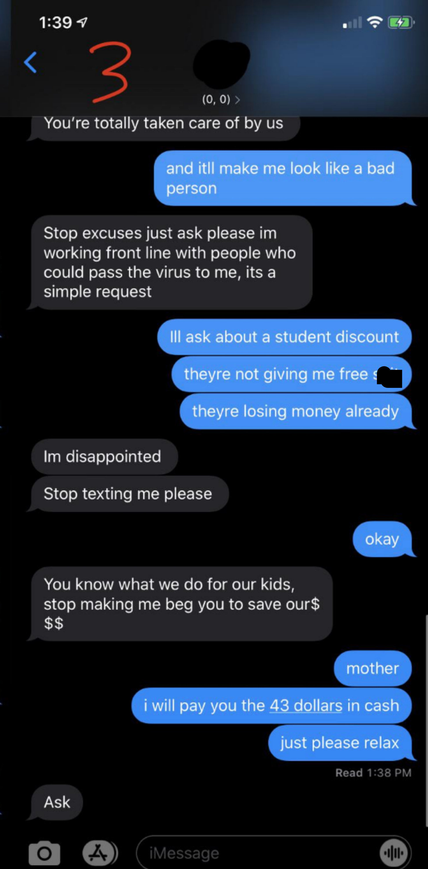 After the child continues to say they don&#x27;t want to do it, the mother says &quot;you know what we do for our kids, stop making me beg you to save our money&quot;