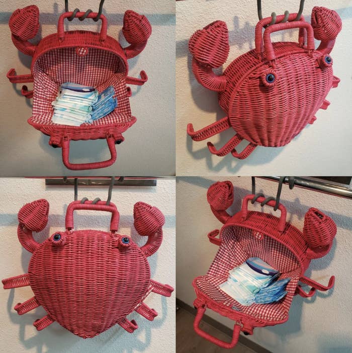 A crab holding pads and tampons