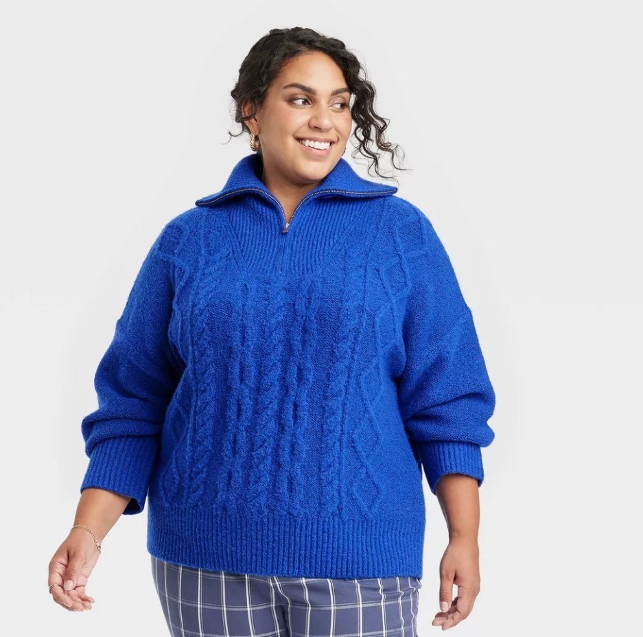 quarter zip sweater on model