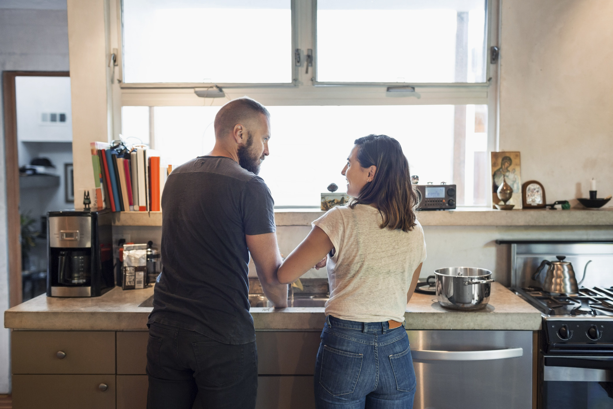 Couple doing dishes together