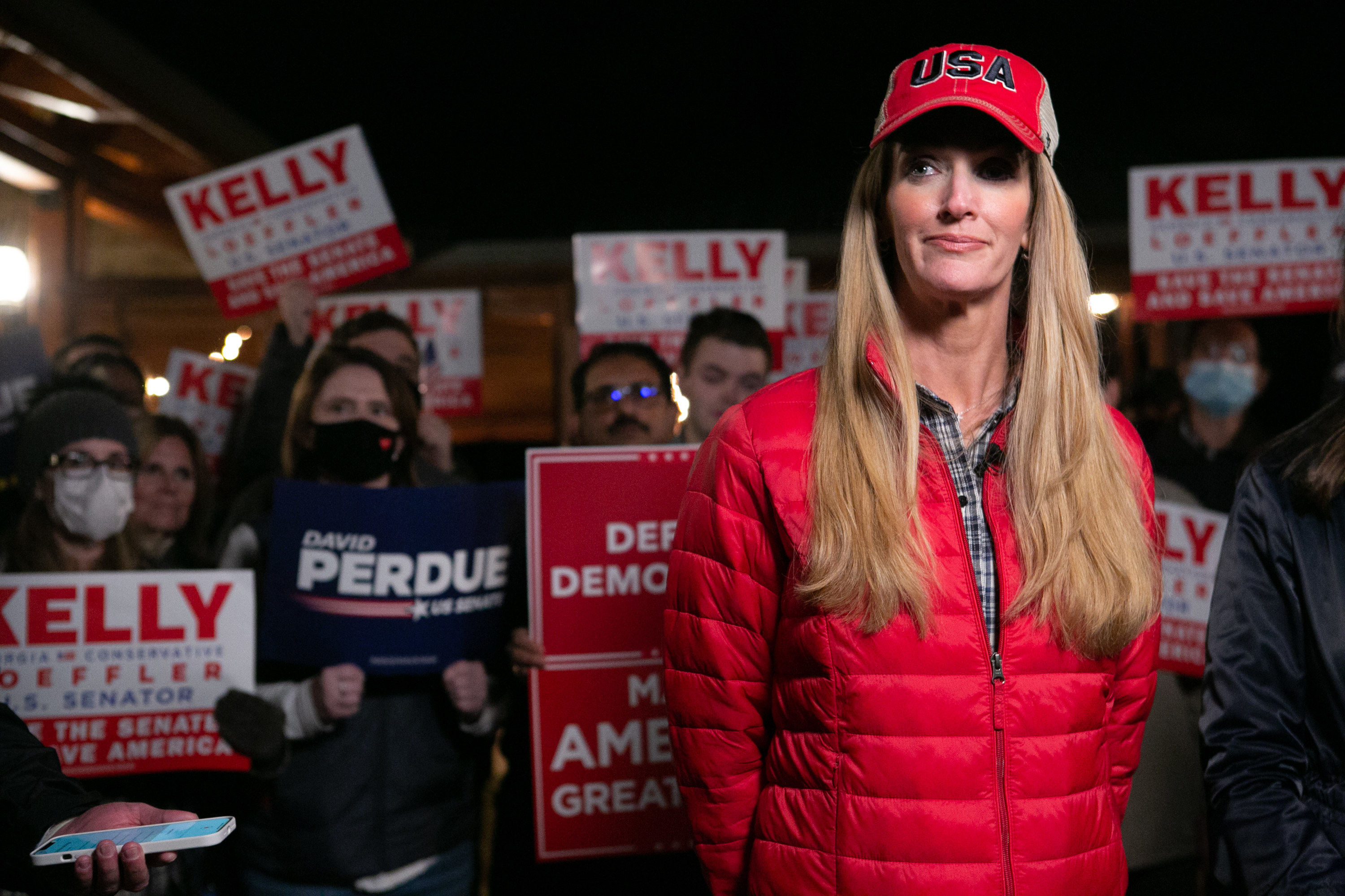 Kelly Loeffler ahead of a rally.