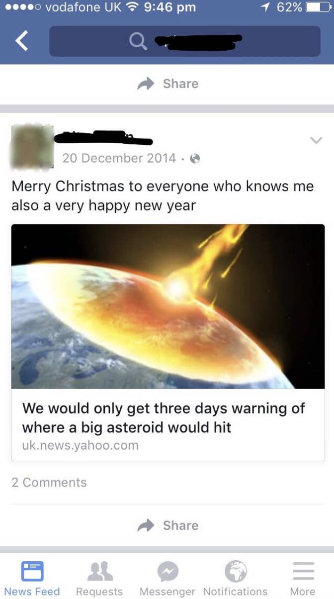 merry christmas wishes with an article shared that says we&#x27;d only get 3 days notice if an asteroid were to hit