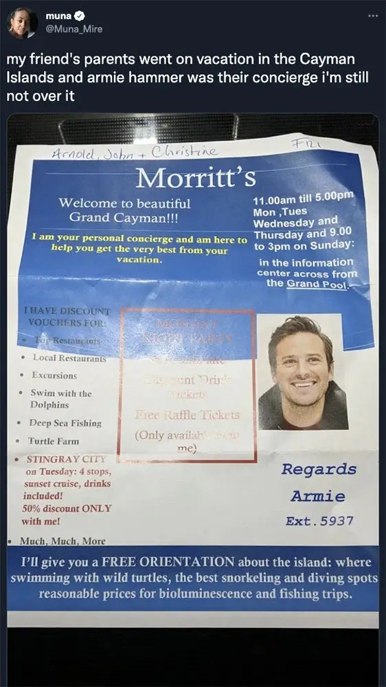 A tweet showing Armie in the flyer