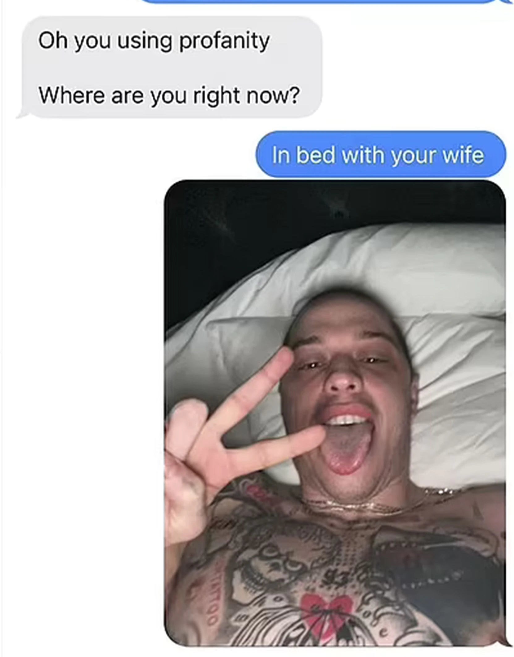 The text from Pete in bed