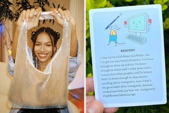 A sparkly bag and non-cheesy affirmation cards