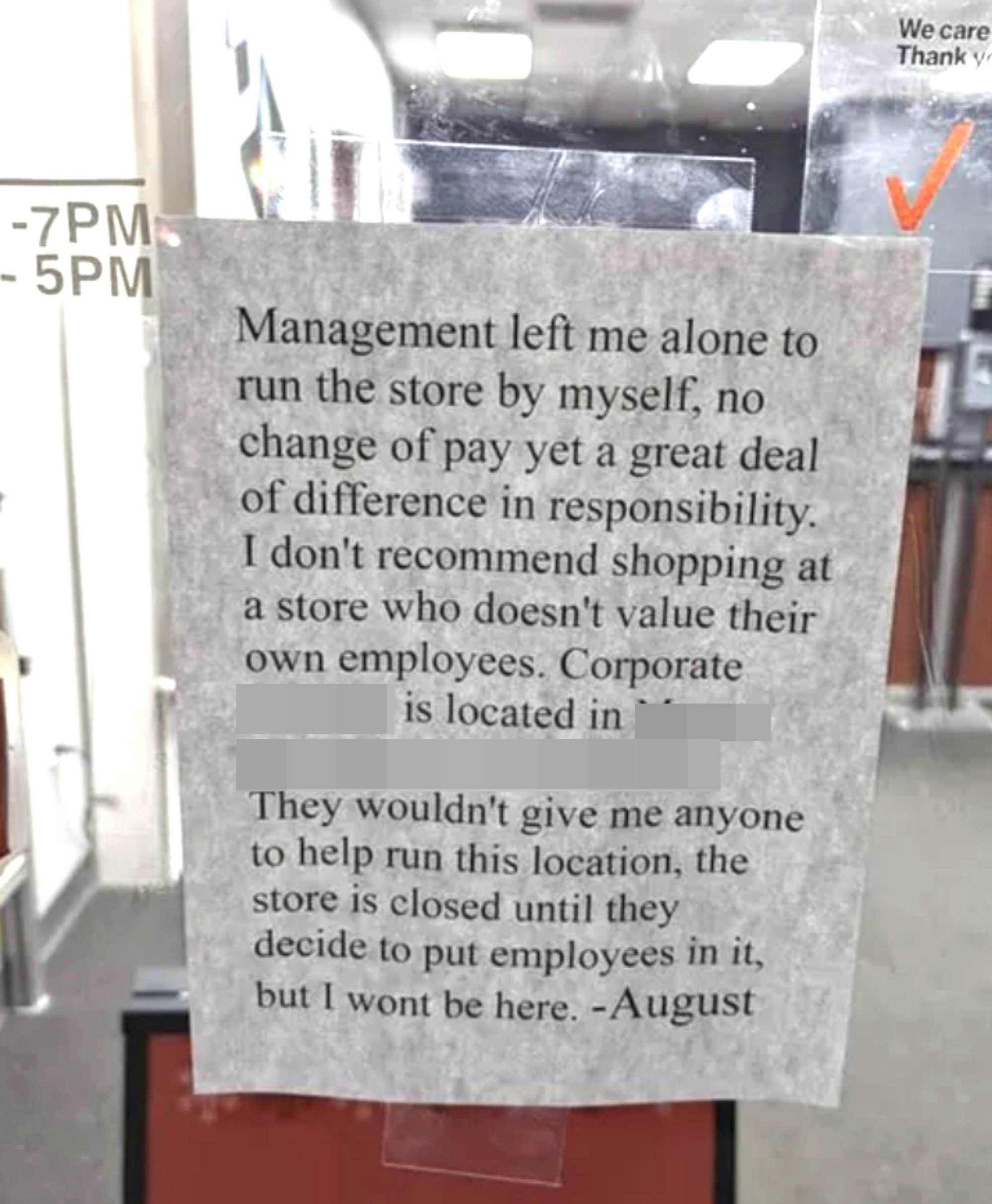 &quot;Management left me alone to run the store by myself...&quot;