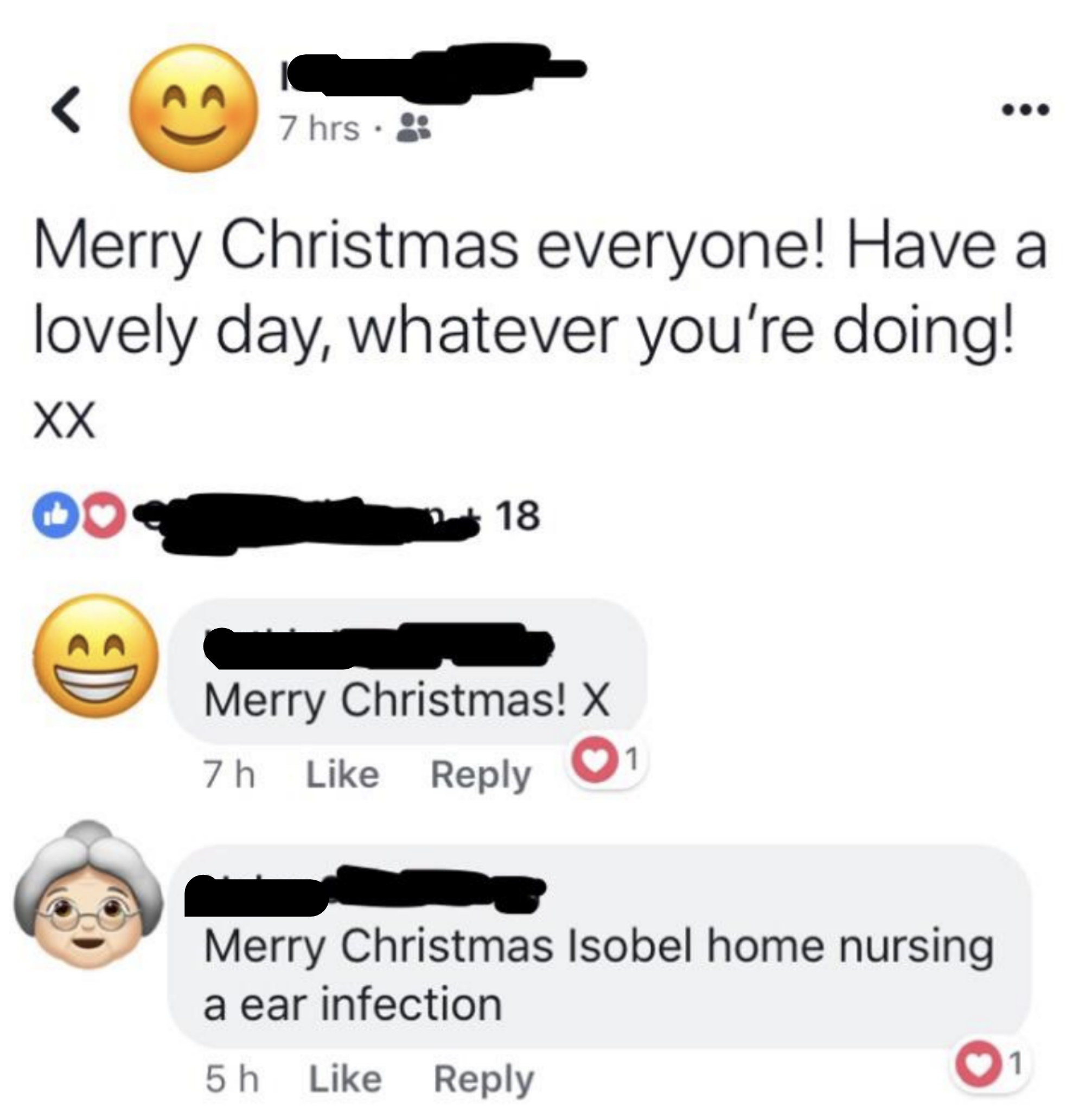 merry christmas, isoble. home nursing a ear infection