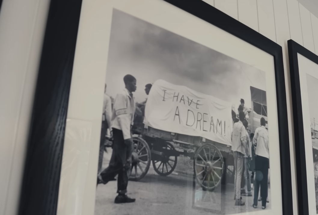 framed photograph of &quot;i have a dream&quot; written on a textile