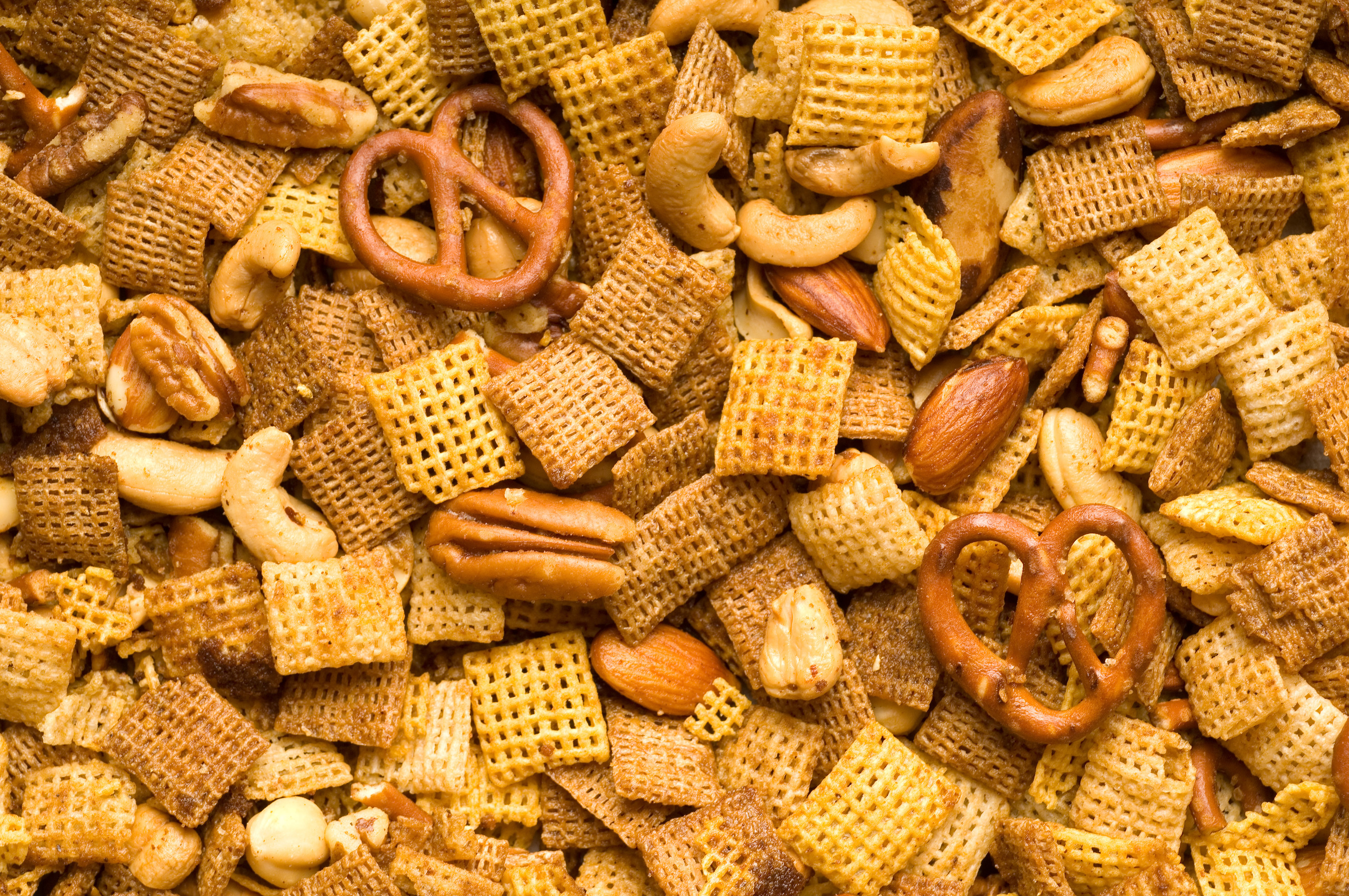 pile of chex mix spilled out
