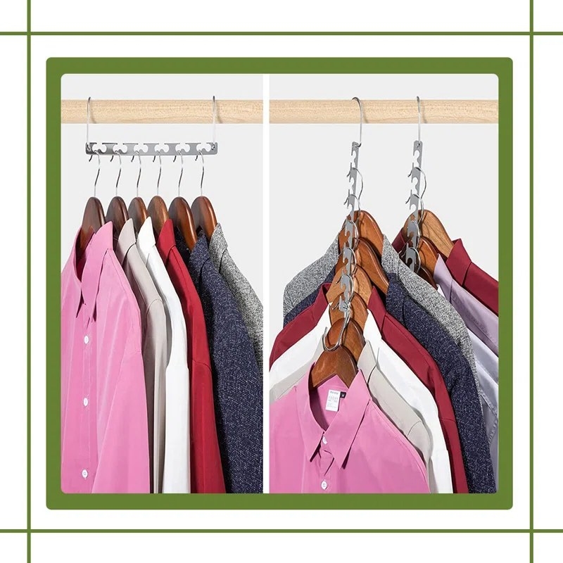 Space saving hangers with clothes